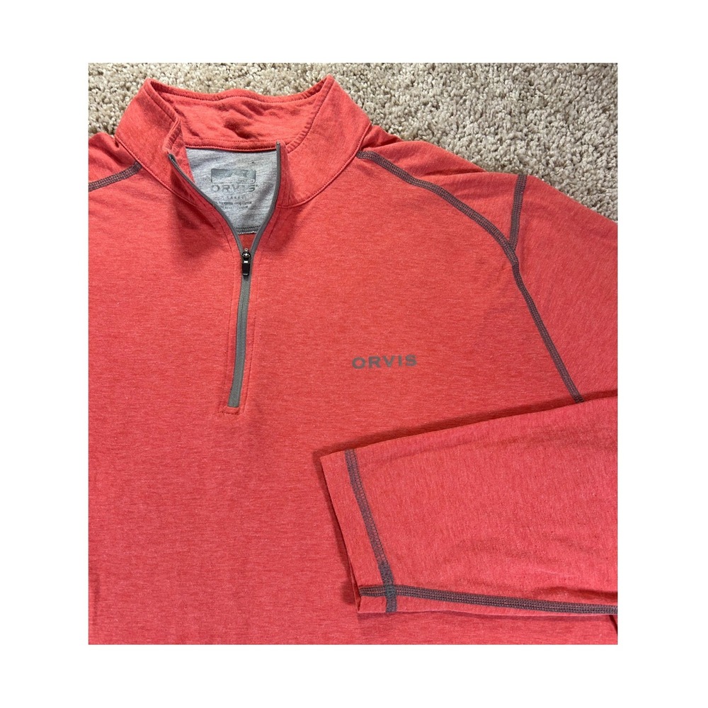 Orvis Pullover Men XL Red coral Quarter Zip Long Sleeve Shirt